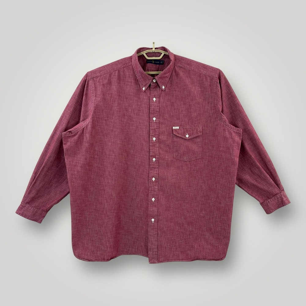 Ralph Lauren Polo Shirt Mens 3XL Big Red Button Down Long Sleeve Pocket Cotton